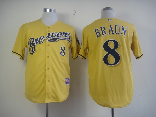 Men Milwaukee Brewers 8 Braun Yellow MLB Jerseys